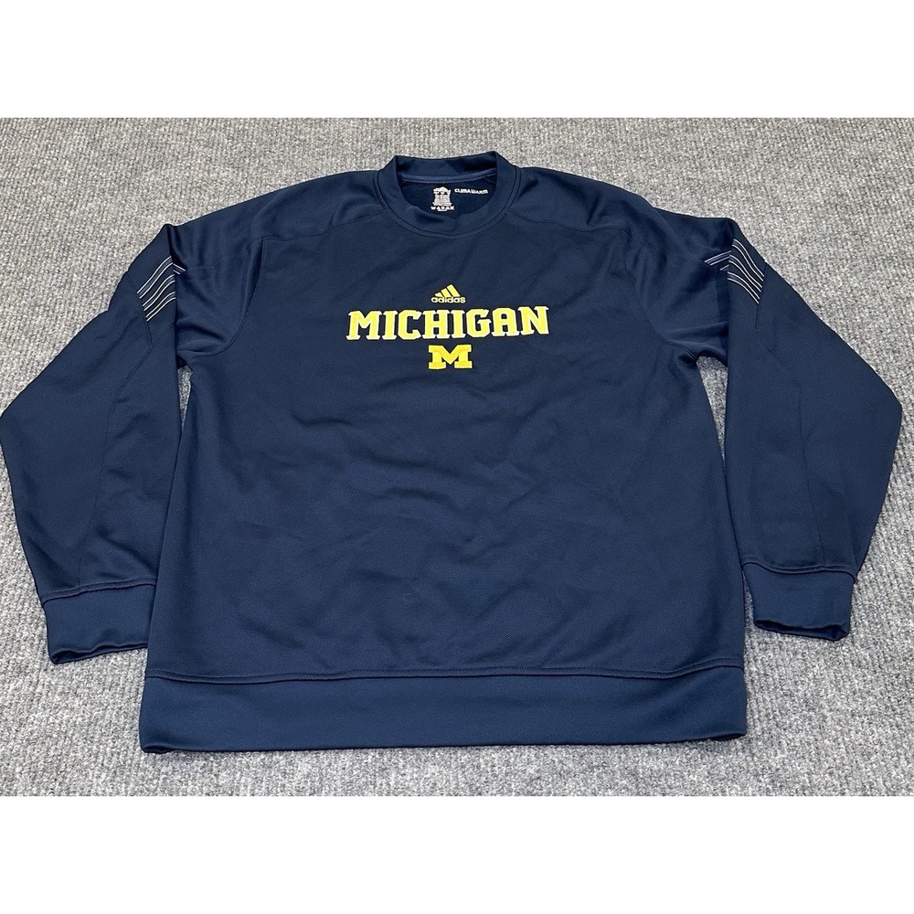 Mens ADIDAS University of Michigan ClimaWarm Embroidered Sweater Navy Size XL